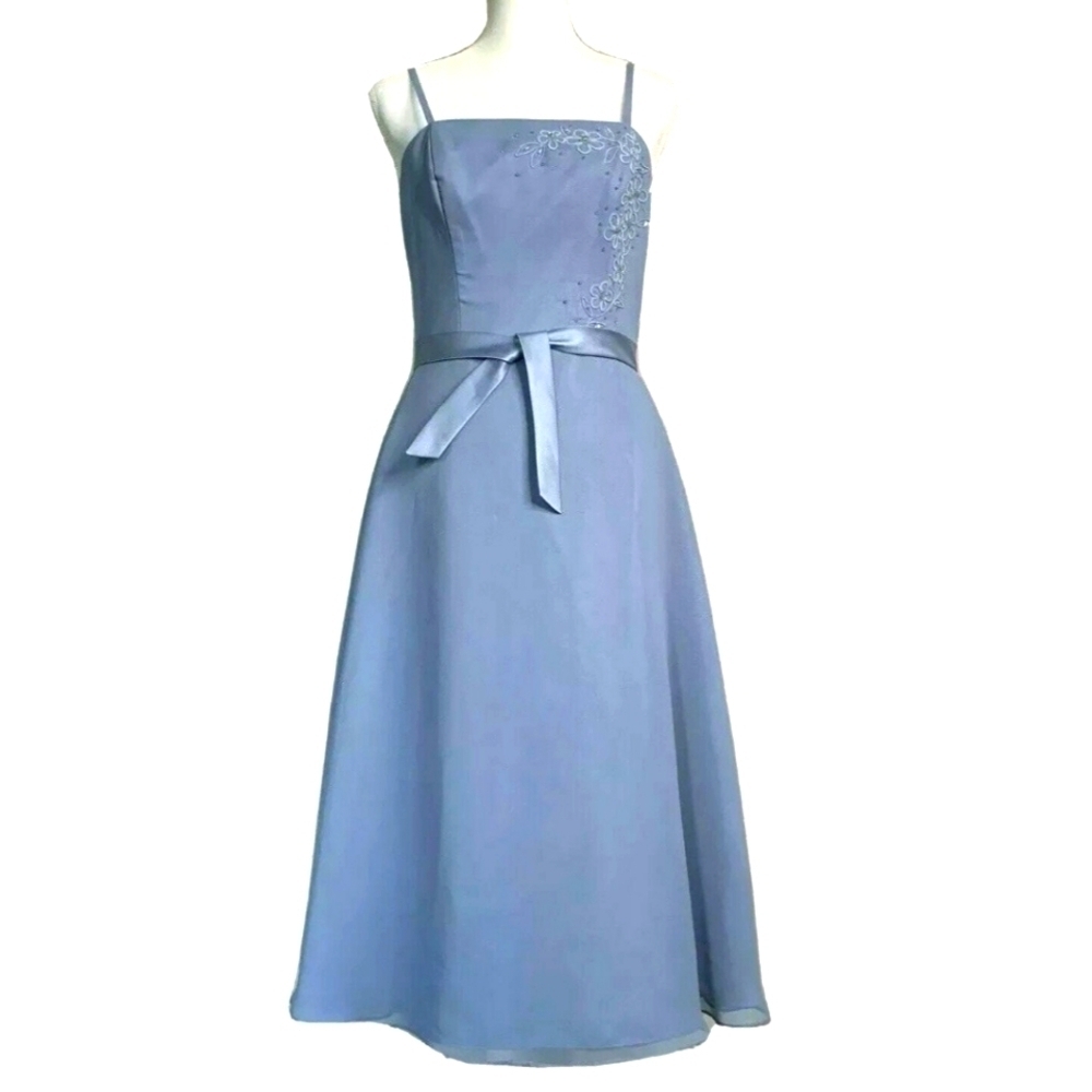 Da Vinci A Line Spaghetti Strap Bridesmaid dress Blue Sz10 Satin Formal Prom